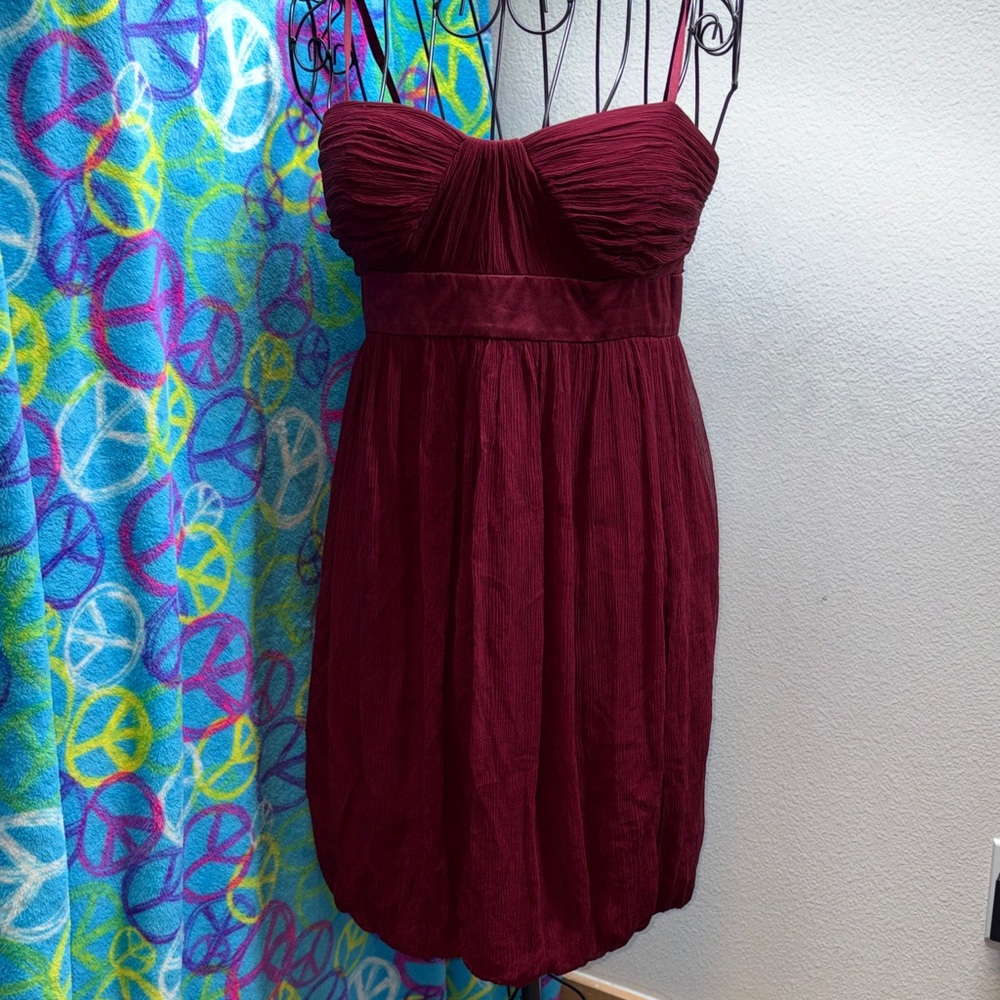 Maggy London Fully Adjustable Spaghetti Strap Burgundy Bubble Hem Dress